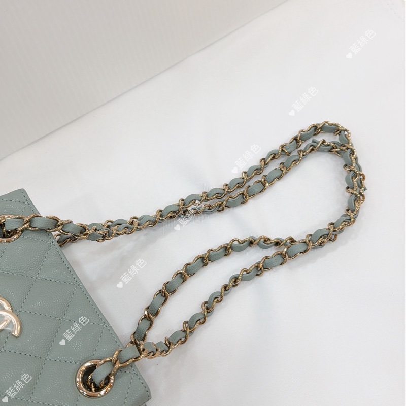 莉亞精品♡ Chanel AS3176 經典mini 水桶包 藍綠色 二手-12