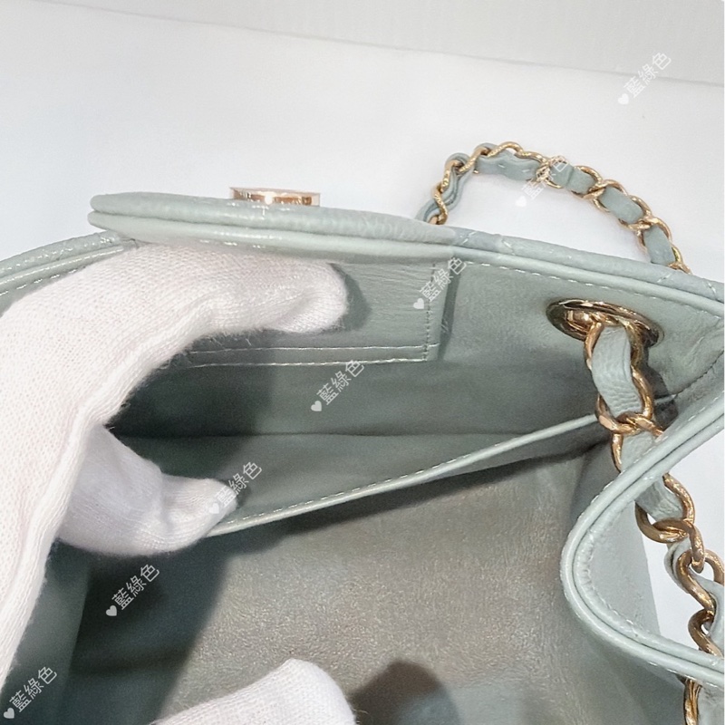 莉亞精品♡ Chanel AS3176 經典mini 水桶包 藍綠色 二手-14