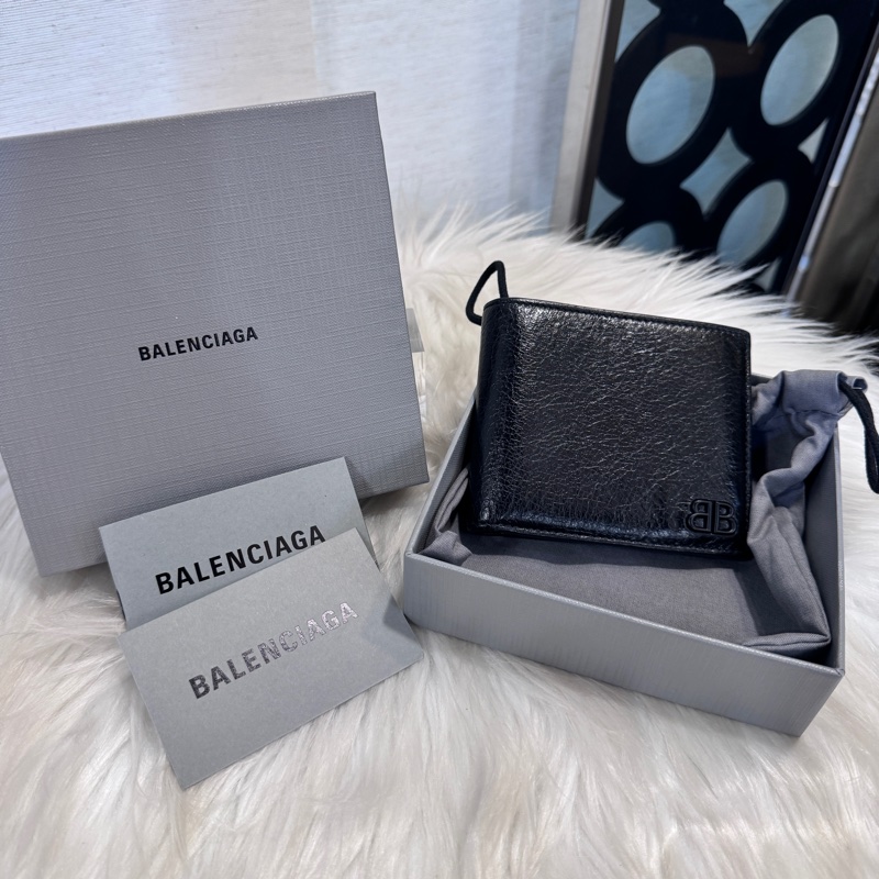Balenciaga 巴黎世家 Monaca 黑復刻羊皮黑釦短夾-0