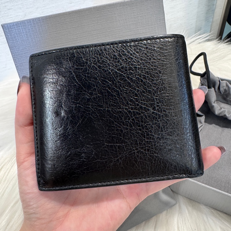 Balenciaga 巴黎世家 Monaca 黑復刻羊皮黑釦短夾-3