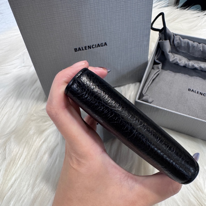 Balenciaga 巴黎世家 Monaca 黑復刻羊皮黑釦短夾-7