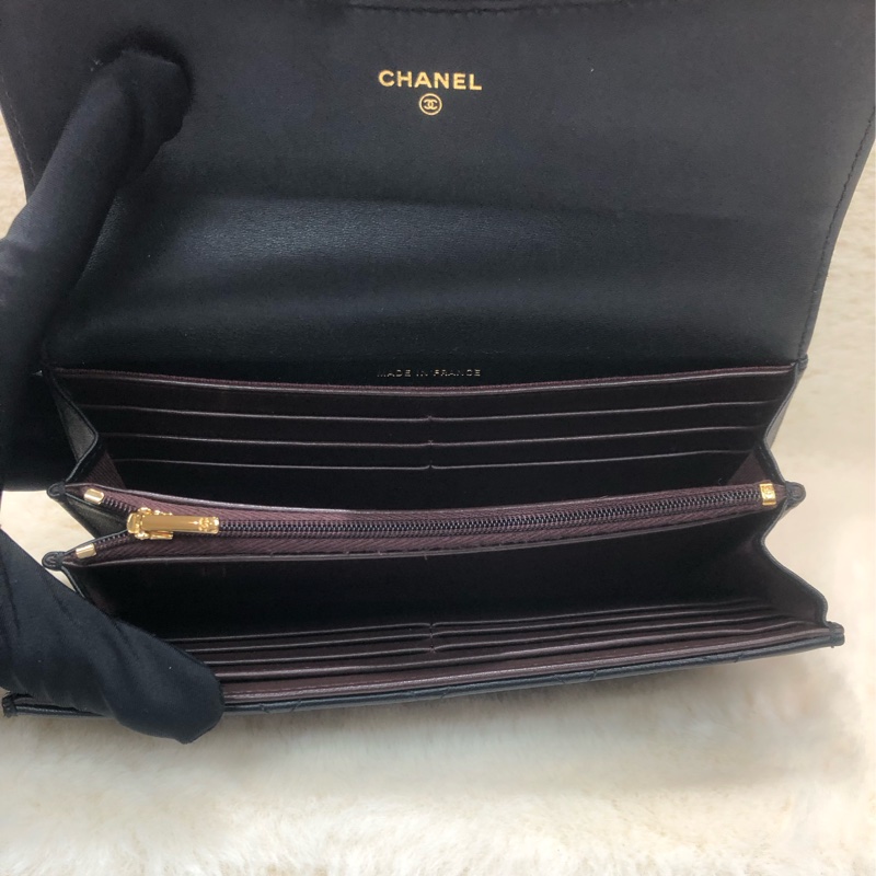 Chanel 黑色長銀包 長夾 芯片 XC177-16