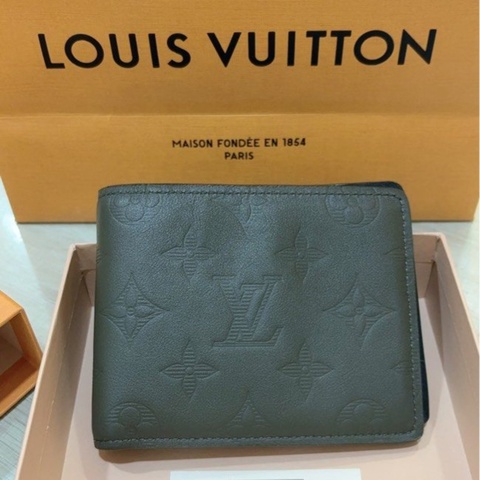 #LV短夾 💥賠售💥LOUIS VUITTON灰色全牛皮交叉短夾