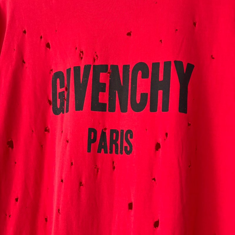 出清降價不議::GIVENCHY:: 紀梵希 紅色洞洞上衣 仿舊T-Shirt-4