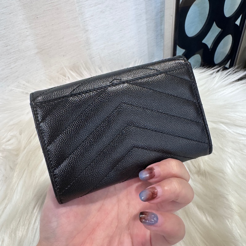 YSL 黑魚子醬銀釦小型信封錢包-3