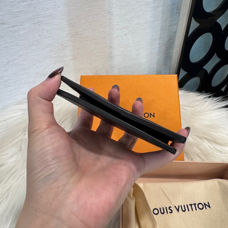 LV 黑灰老花卡夾 卡包-5