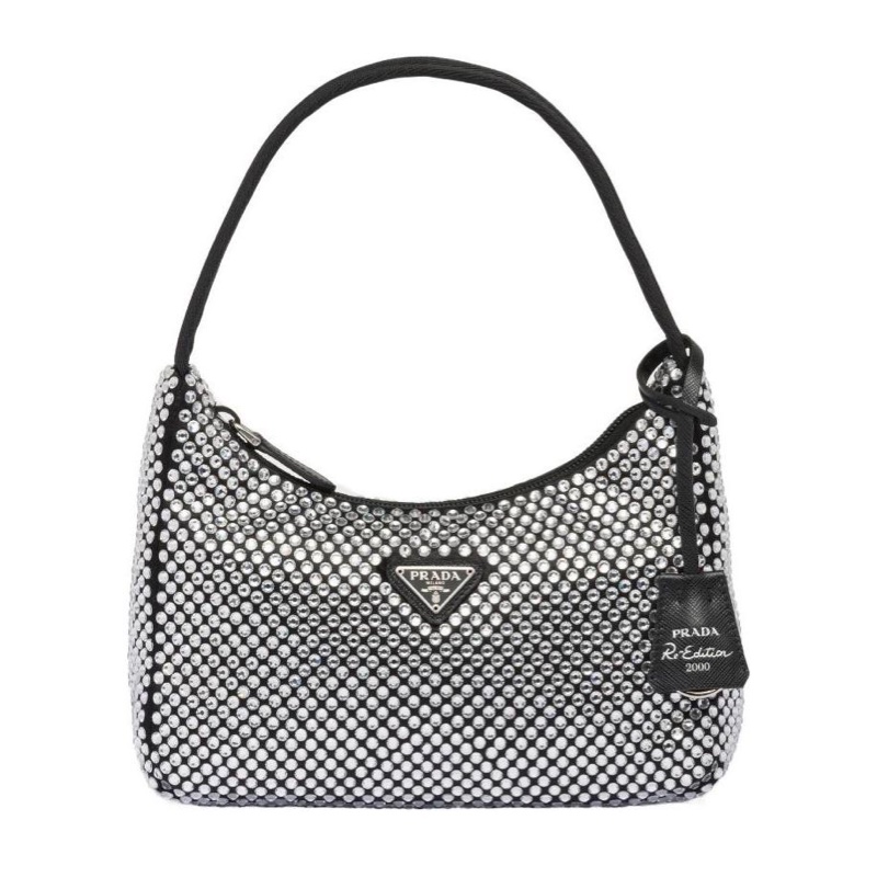 Prada 女士 仿水晶裝飾緞面徽標迷你手袋均碼碼MINI、22cm*6cm*17cm-0