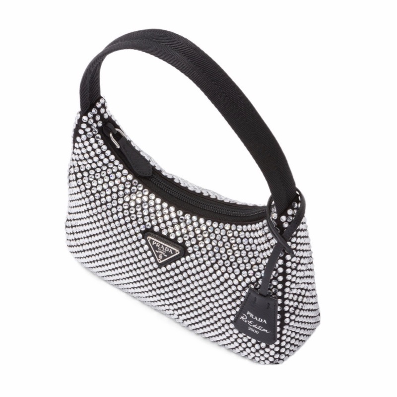 Prada 女士 仿水晶裝飾緞面徽標迷你手袋均碼碼MINI、22cm*6cm*17cm-1