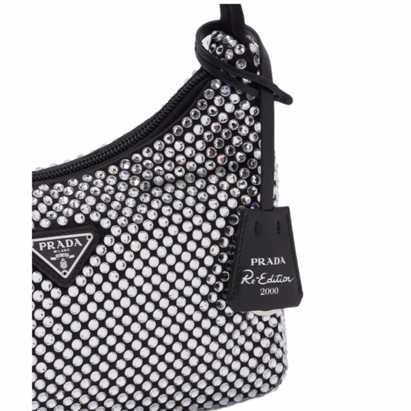 Prada 女士 仿水晶裝飾緞面徽標迷你手袋均碼碼MINI、22cm*6cm*17cm-2