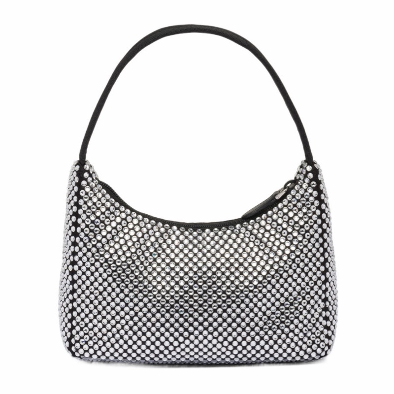 Prada 女士 仿水晶裝飾緞面徽標迷你手袋均碼碼MINI、22cm*6cm*17cm-3