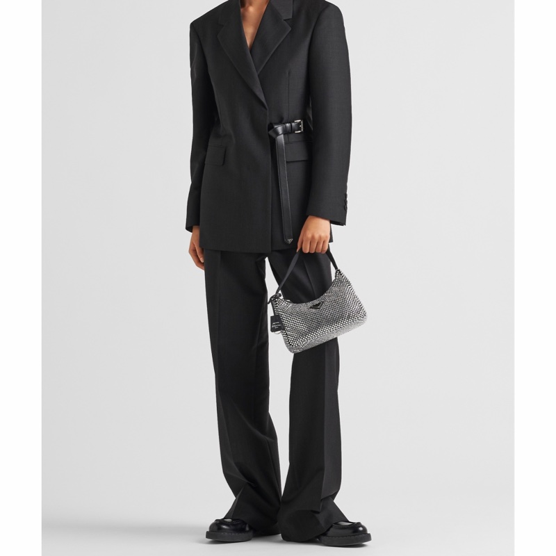 Prada 女士 仿水晶裝飾緞面徽標迷你手袋均碼碼MINI、22cm*6cm*17cm-4