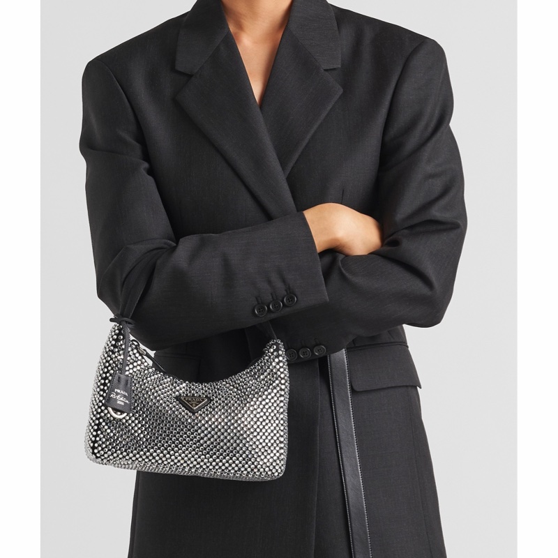 Prada 女士 仿水晶裝飾緞面徽標迷你手袋均碼碼MINI、22cm*6cm*17cm-5