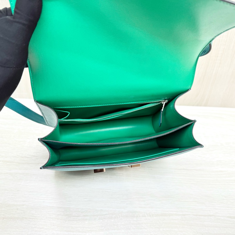 HERMES綠色EPSOM銀釦康康24肩側背包M071242CKAA-7