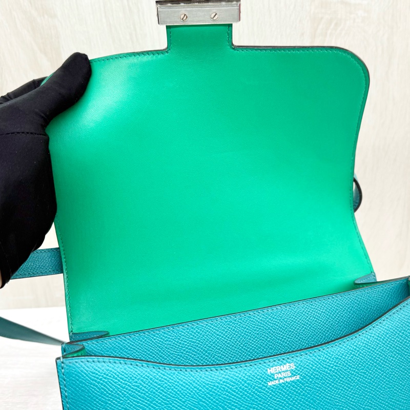 HERMES綠色EPSOM銀釦康康24肩側背包M071242CKAA-12