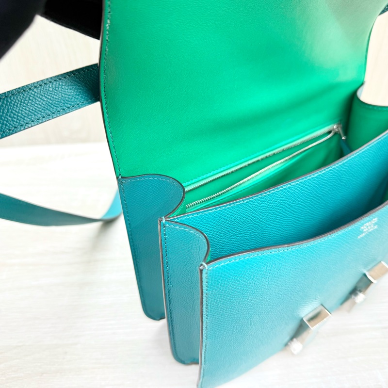 HERMES綠色EPSOM銀釦康康24肩側背包M071242CKAA-22