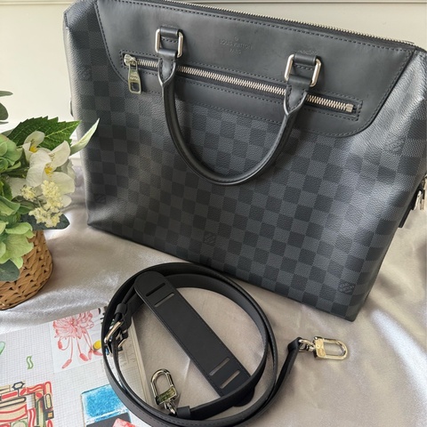 PDJ 經典棋盤格塗層帆布二用公事包(黑灰色)