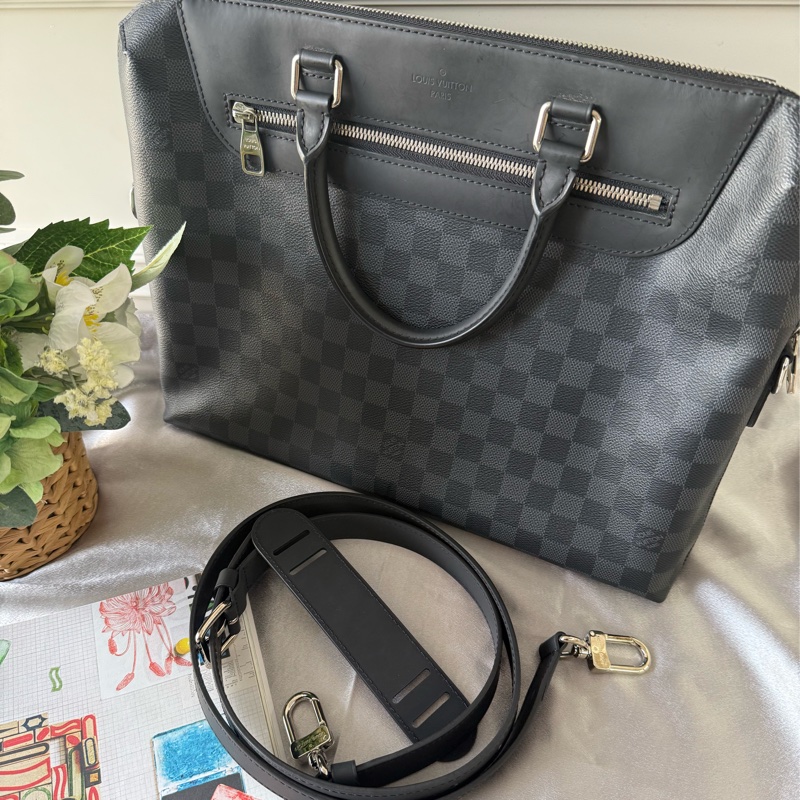 PDJ 經典棋盤格塗層帆布二用公事包(黑灰色)-0