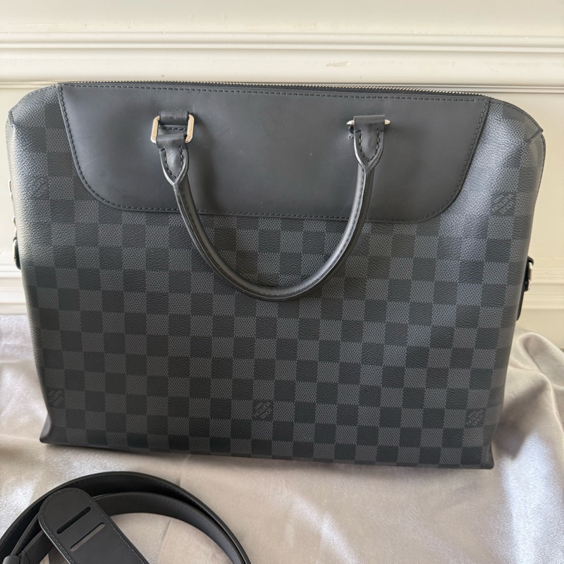 PDJ 經典棋盤格塗層帆布二用公事包(黑灰色)-1