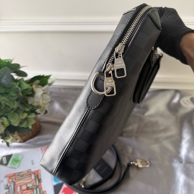 PDJ 經典棋盤格塗層帆布二用公事包(黑灰色)-2