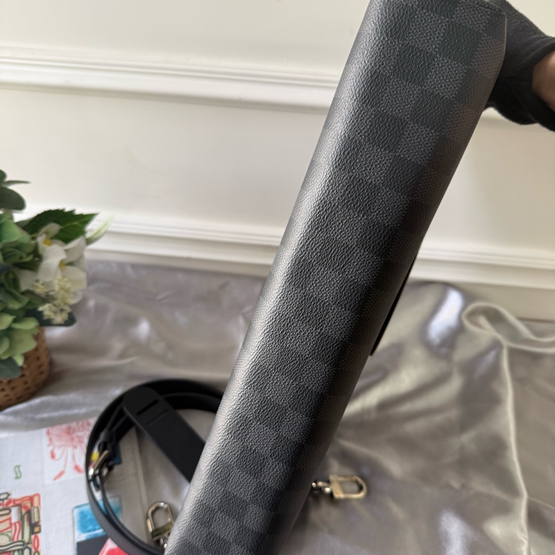 PDJ 經典棋盤格塗層帆布二用公事包(黑灰色)-3