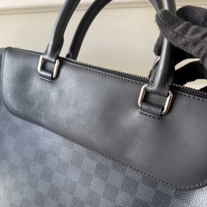 PDJ 經典棋盤格塗層帆布二用公事包(黑灰色)-8