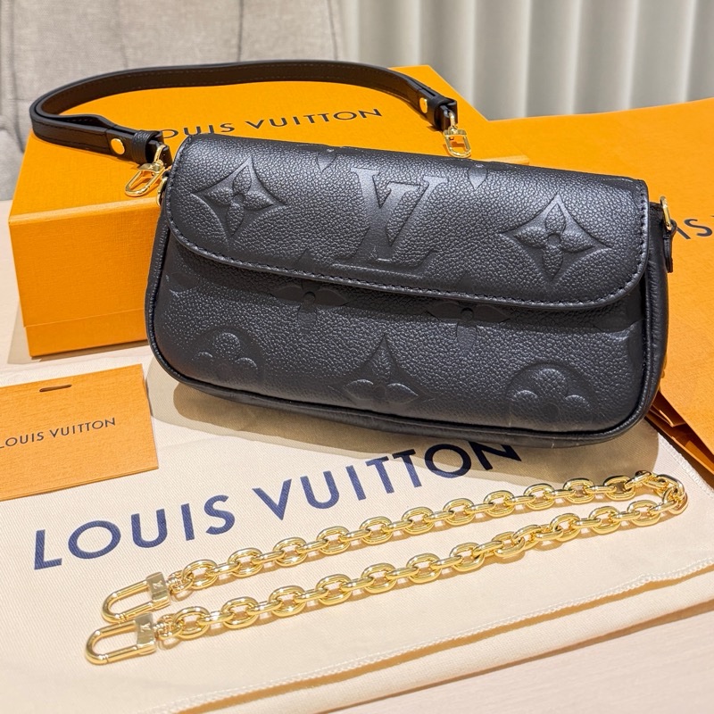 全新-LV Louis Vuitton 黑色 Empreinte 壓紋真皮腋下包-0