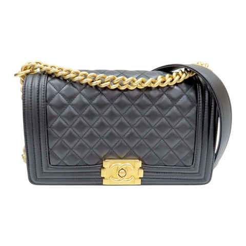 黑色 牛皮 菱格紋 荔枝紋  Boy 25 鍊帶 肩背包 金扣【CHANEL 香奈兒】 A67086