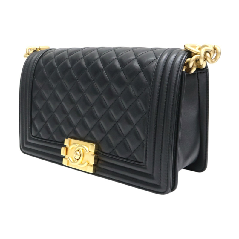 黑色 牛皮 菱格紋 荔枝紋 Boy 25 鍊帶 肩背包 金扣【CHANEL 香奈兒】 A67086-2