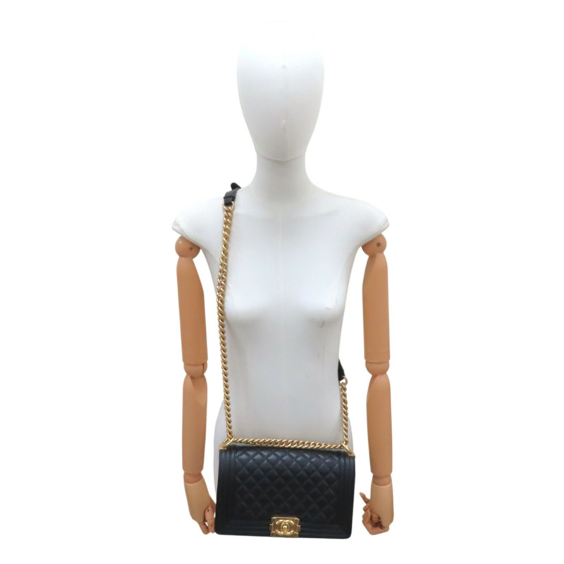 黑色 牛皮 菱格紋 荔枝紋 Boy 25 鍊帶 肩背包 金扣【CHANEL 香奈兒】 A67086-12
