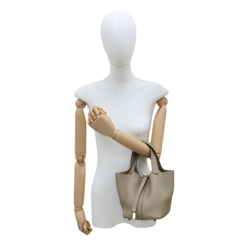 風衣灰 Taurillon 牛皮 Picotin Lock 18 手提包 B刻 金扣【HERMES 愛馬仕】 H056289CK-6