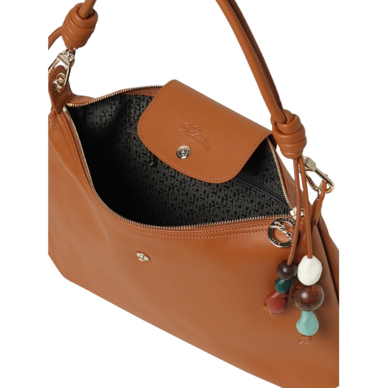 【LONGCHAMP】Le Pliage Xtra M Hobo 串珠 牛皮 半月形單肩包 肩背包 斜背包 腰果色 10189HGVM19-4