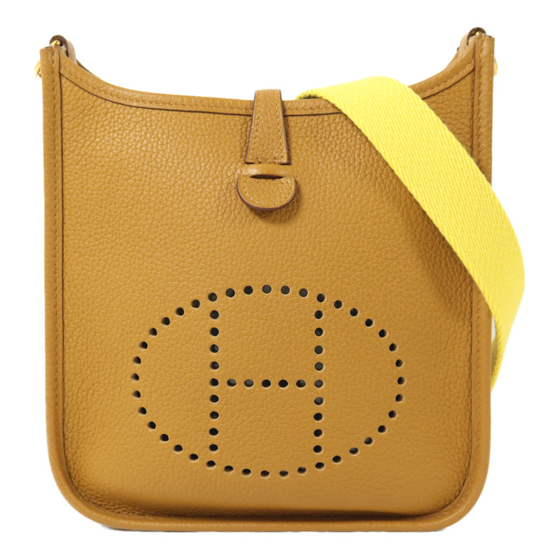 HERMES Maurice皮革Evelyne TPM金扣肩背袋Sesame/Lime-0