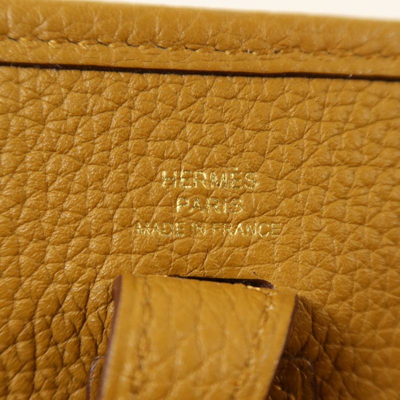 HERMES Maurice皮革Evelyne TPM金扣肩背袋Sesame/Lime-5