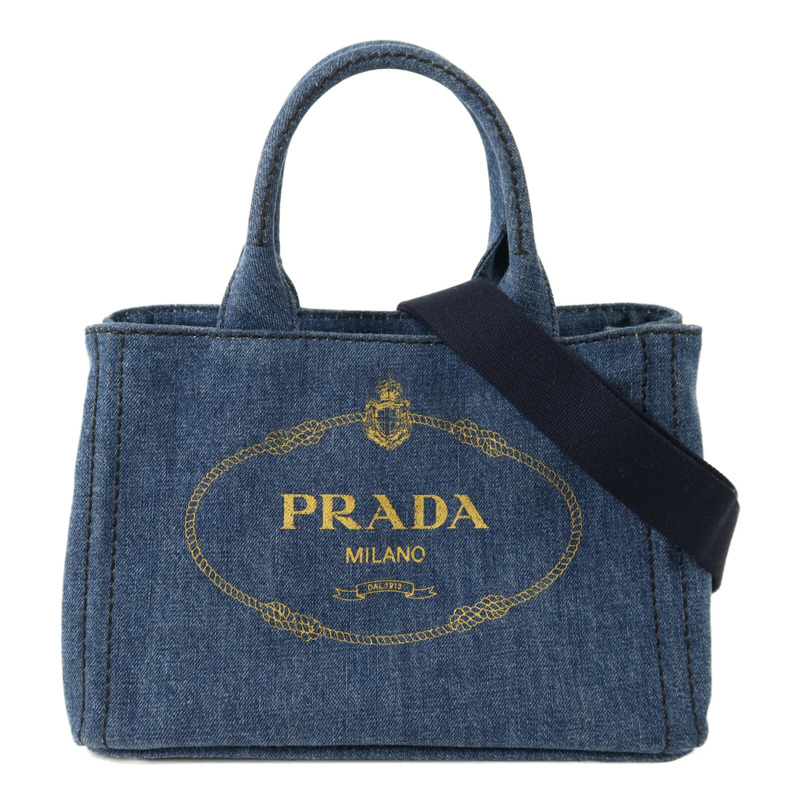 PRADA 牛仔布2 Way Shoulder金扣手挽肩背兩用袋-0