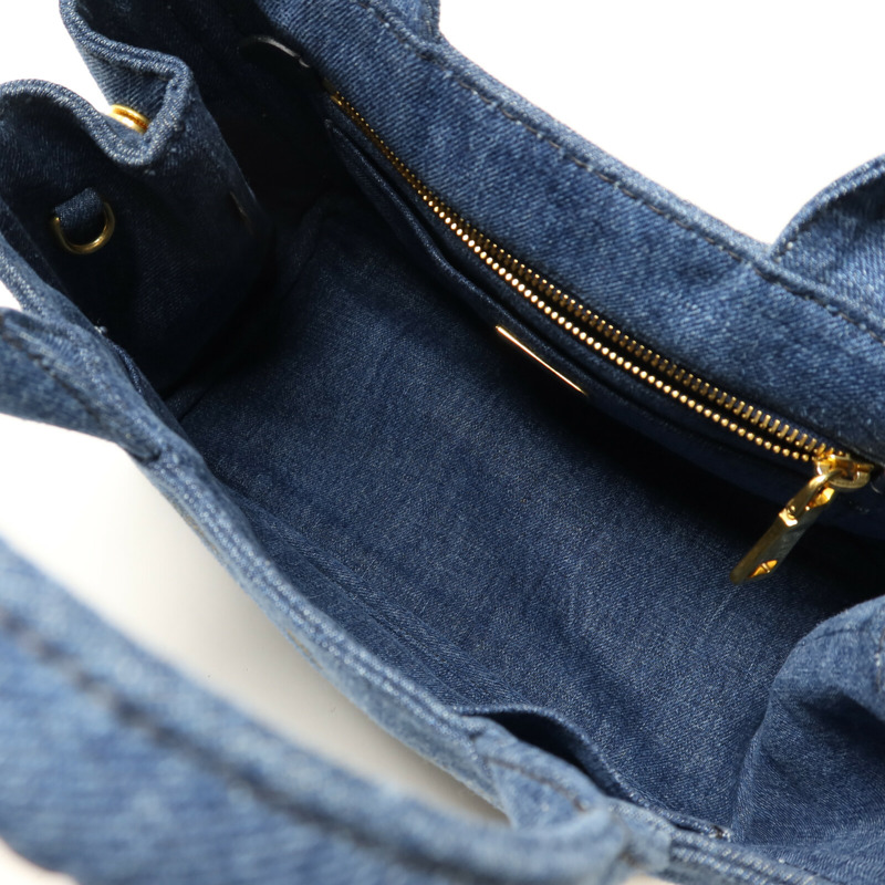 PRADA 牛仔布2 Way Shoulder金扣手挽肩背兩用袋-4