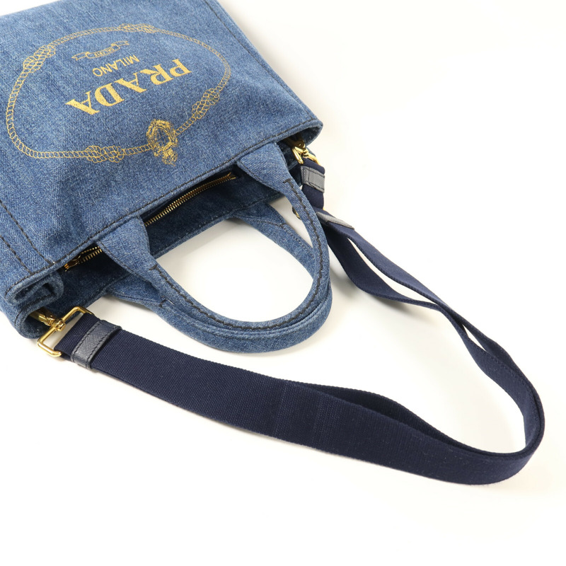 PRADA 牛仔布2 Way Shoulder金扣手挽肩背兩用袋-7