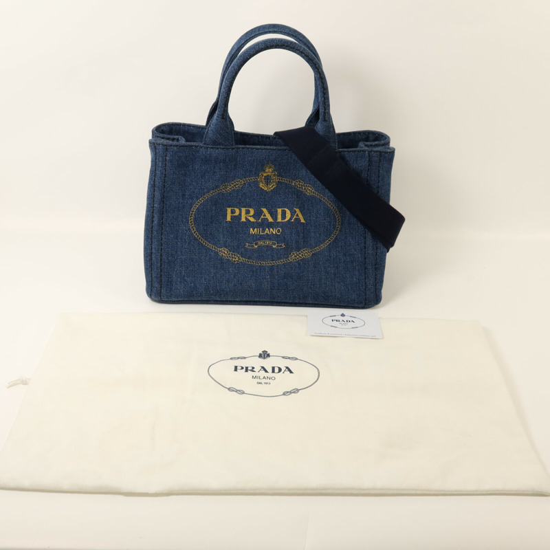 PRADA 牛仔布2 Way Shoulder金扣手挽肩背兩用袋-9