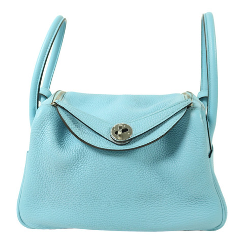 HERMES Clemence皮革Lindy 26銀扣手挽肩背兩用袋Blue Atoll