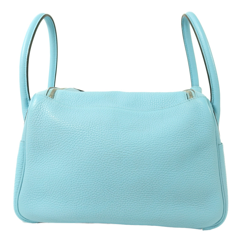 HERMES Clemence皮革Lindy 26銀扣手挽肩背兩用袋Blue Atoll-1