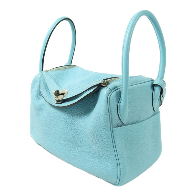 HERMES Clemence皮革Lindy 26銀扣手挽肩背兩用袋Blue Atoll-2