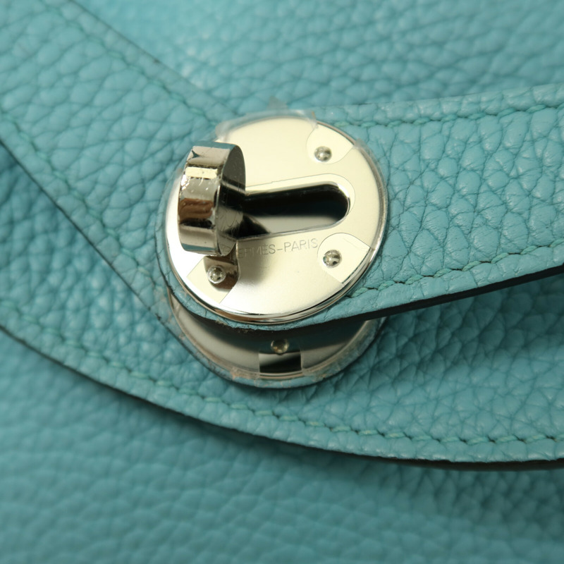 HERMES Clemence皮革Lindy 26銀扣手挽肩背兩用袋Blue Atoll-7