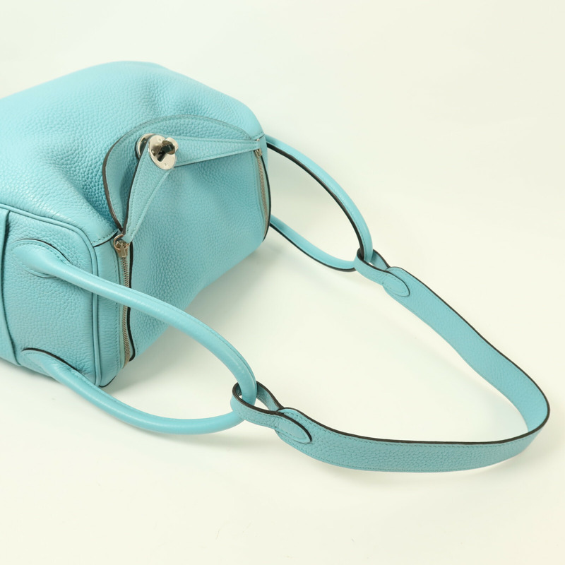 HERMES Clemence皮革Lindy 26銀扣手挽肩背兩用袋Blue Atoll-8