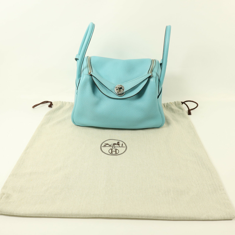 HERMES Clemence皮革Lindy 26銀扣手挽肩背兩用袋Blue Atoll-9