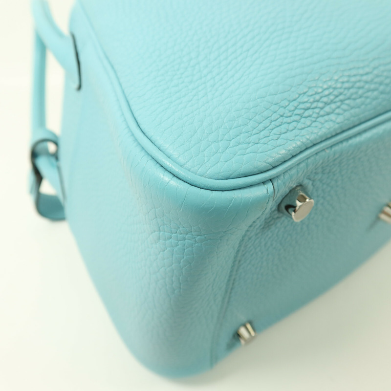 HERMES Clemence皮革Lindy 26銀扣手挽肩背兩用袋Blue Atoll-10
