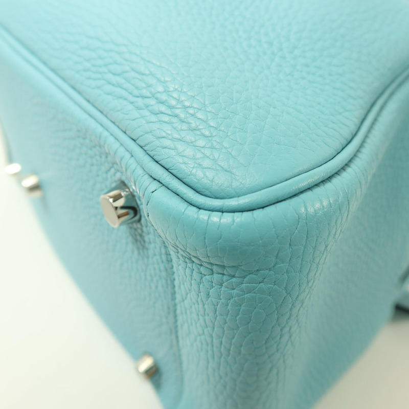 HERMES Clemence皮革Lindy 26銀扣手挽肩背兩用袋Blue Atoll-11