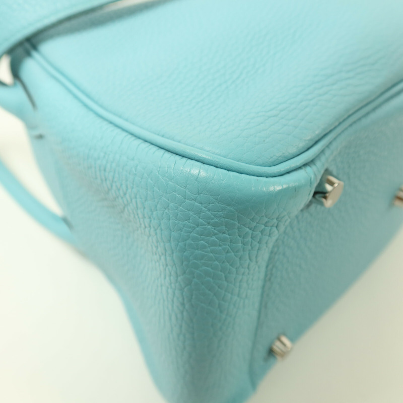 HERMES Clemence皮革Lindy 26銀扣手挽肩背兩用袋Blue Atoll-12