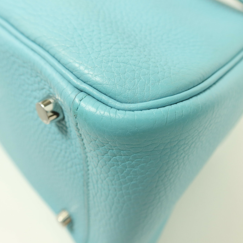 HERMES Clemence皮革Lindy 26銀扣手挽肩背兩用袋Blue Atoll-13
