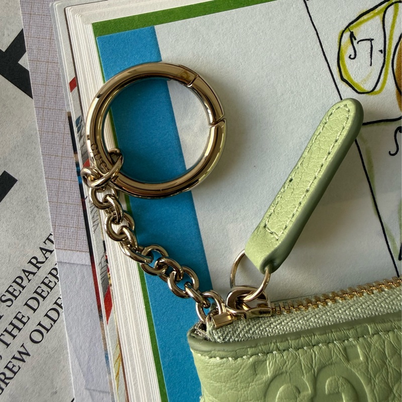 GG Logo 壓紋皮革拉鍊零錢包/鑰匙包(淺綠色)-7