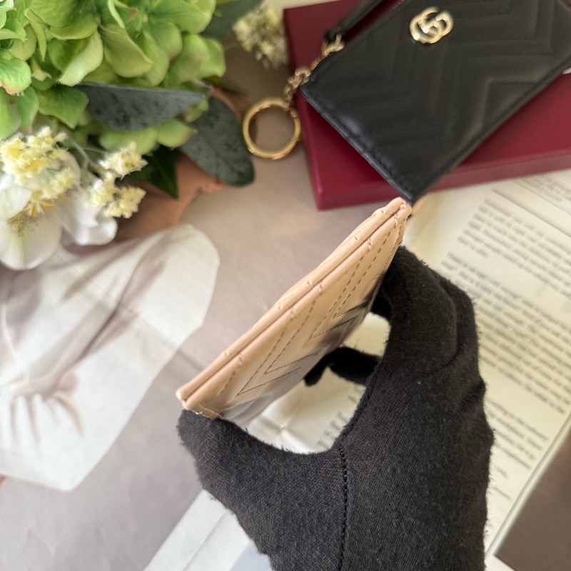 金色GG Logo 縫線皮革拉鍊零錢包/鑰匙包(裸粉色)-7