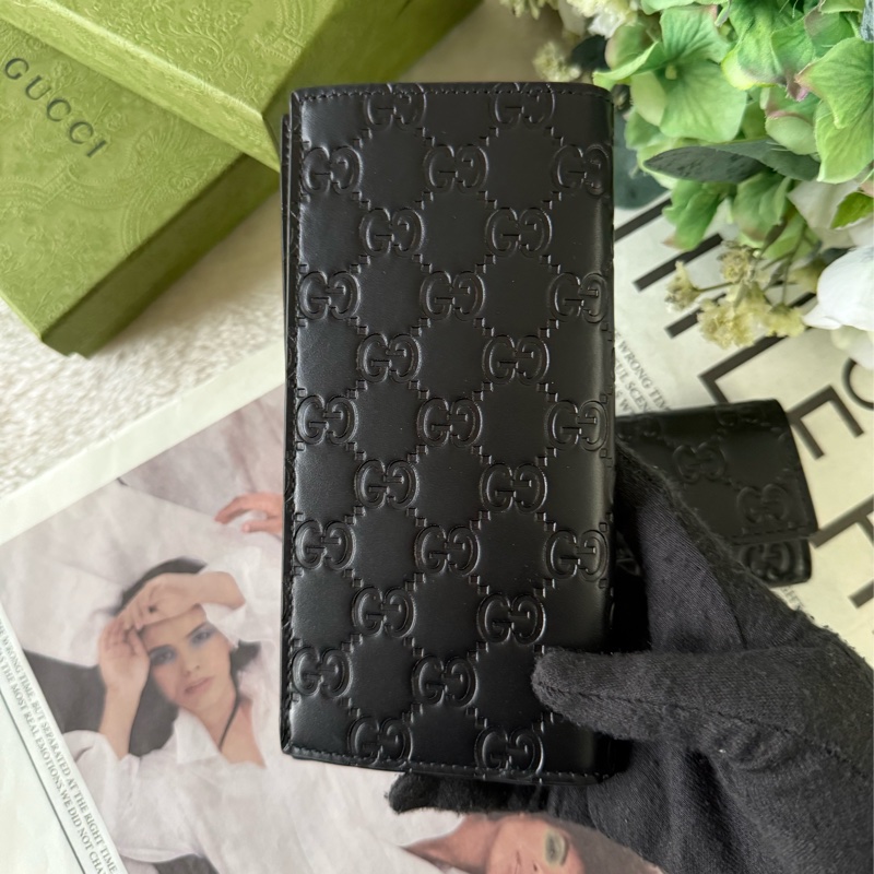 GG Logo 滿版牛皮對開二折長夾(黑色)-3
